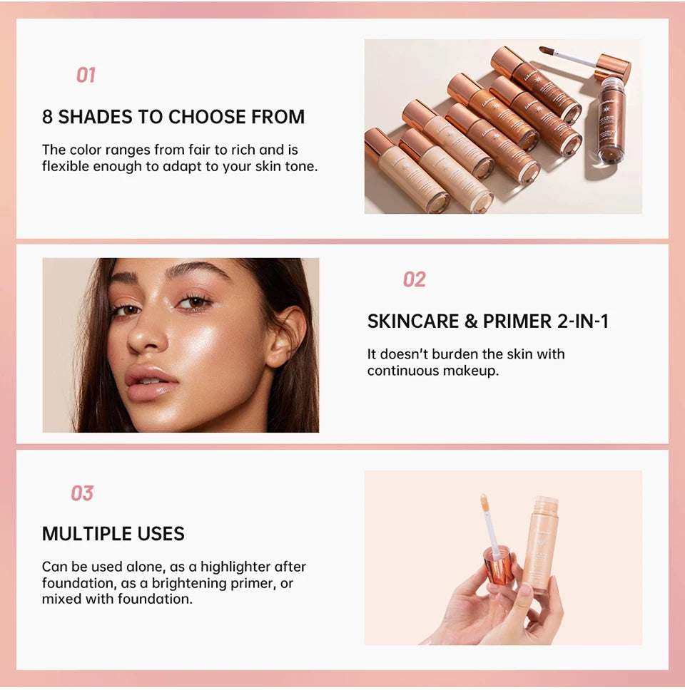 Halo Glow Liquid Filter Liquid Highlighter Face Contouring Pearlescent Makeup Brightener Bronzer Glow Body Face Contour Shimmer