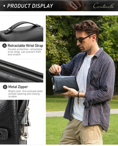 CONTACT'S Genuine Leather Male Clutch Password Design Men Handbag Wristlet Large Capacity Clutch Purse Casual Wallet Bag