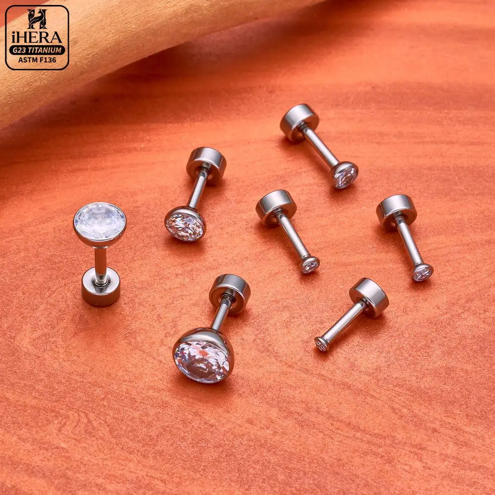 ASTM F136 Titanium Piercing Round Bowl Shaped Screw Labret Earring Set Lip Ring Cartilage Tragus Conch Jewelry Helix Nose Studs