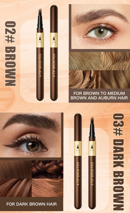 Four-pronged eyebrow pencil, four-end, long-lasting, non-smudged, water-resistant, anti-smudged eyebrow pencil