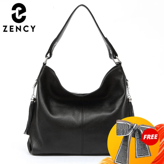 Zency 2026 New Fashion Soft Real Genuine Leather Tassel Women Handbag Elegant Ladies Hobo Shoulder Bag Messenger Purse Satchel