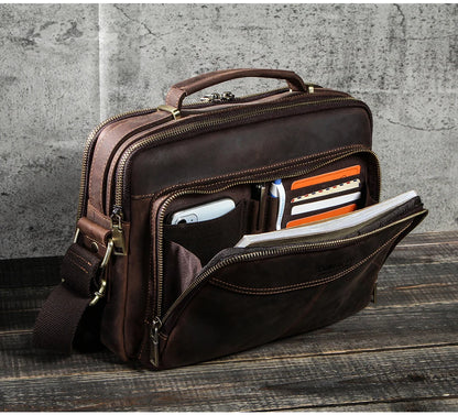 CONTACT'S Crazy Horse Leather Men Messenger Bag Vintage Man Crossbody Bag Handbags Large Capacity Male Shoulder Bags Bolsos