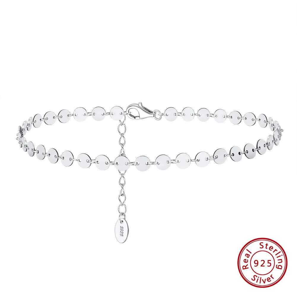 Rinntin Italian Sparkle Mirror Link Chain Anklet Women's 925 Silver Summer Foot Chain Bracelet Fashion Ankle Straps Jewelry SA29