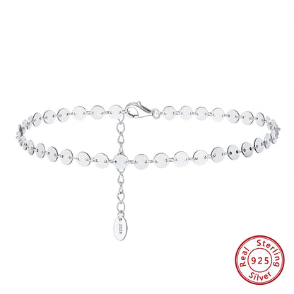 Rinntin Italian Sparkle Mirror Link Chain Anklet Women's 925 Silver Summer Foot Chain Bracelet Fashion Ankle Straps Jewelry SA29