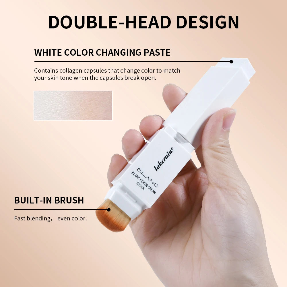 Color-changing Foundation Stick Blanc Foundation Korean Makeup Base High Coverage Concealer Natural Nude 2 IN 1 Foundation Stick