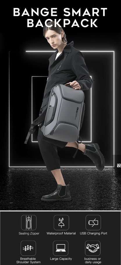 BANGE Business USB Charging Smart Backpacks Fits 15.6 Inch Laptop Commute Backpack WaterProof Carry On Bag for Men Travel Bags