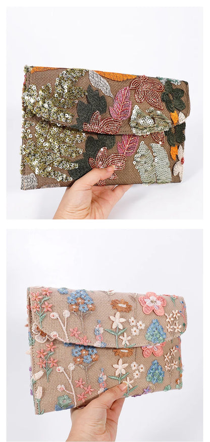 Cross-border High-end Envelope Bag, Sequined Embroidery Straw-woven Niche Women's Clutch Bag, Summer New Woven Women's Clutches