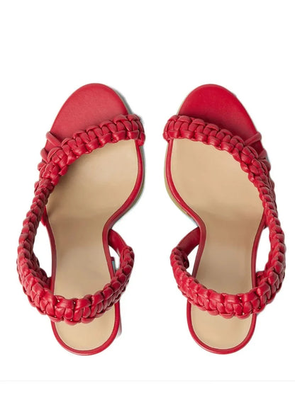 2026European and American Summer Women's Coarse High-heeled Woven Sandals Fashion Runway Plus Women's Sandals