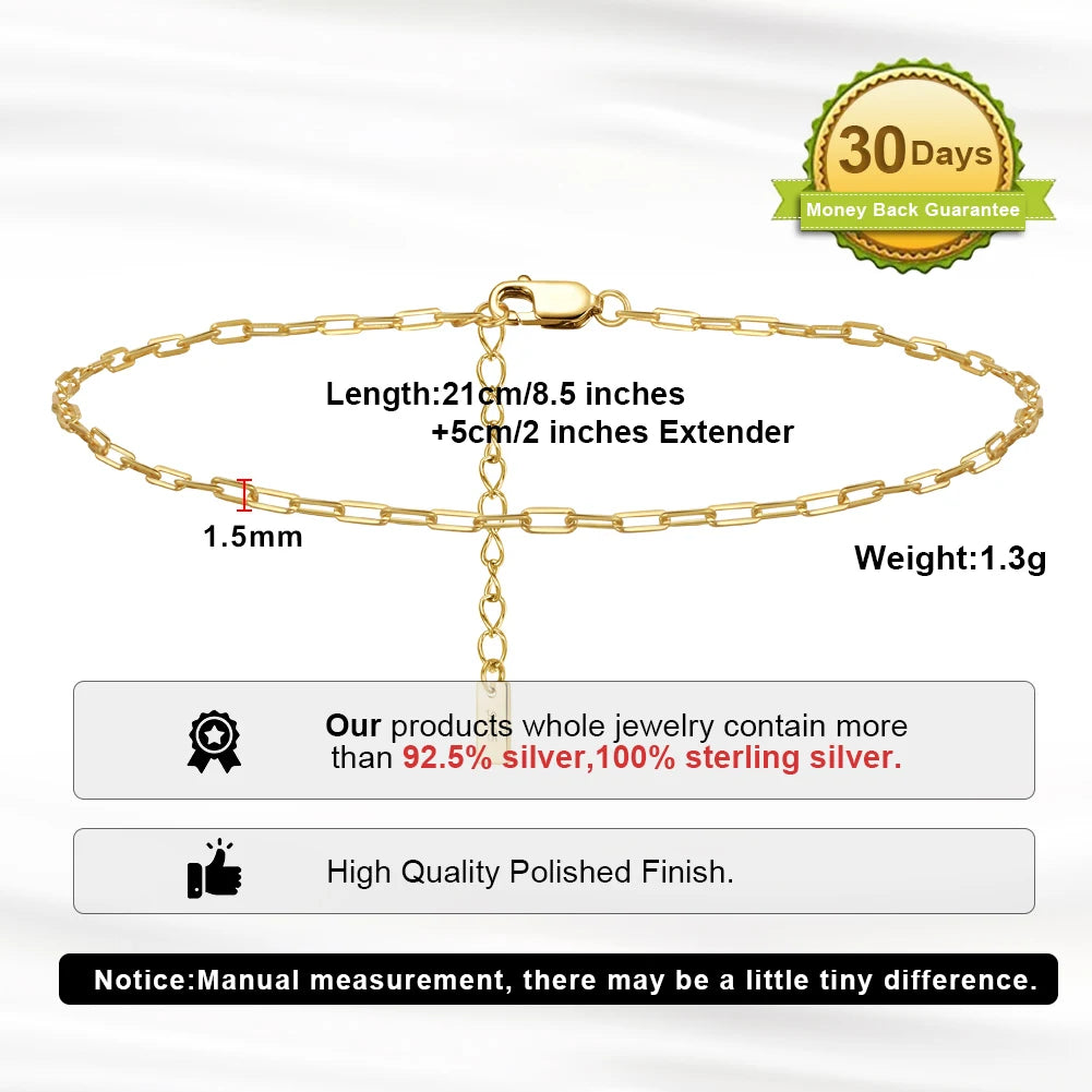 ORSA JEWELS 925 Sterling Silver Mariner Chain Anklets Fashion Women Summer 14K Gold Foot Bracelet Ankle Straps Jewelry SA24