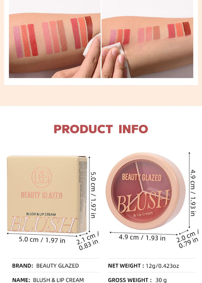 3-color blush palette-cream 2-in-1 multifunctional facial lip makeup, berry, pink, red waterproof