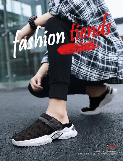 2025 Men Summer Sandal Mesh Mules Breathable Padded Beach Flip Flops Shoes Solid Flat Bath Slippers Outside Men Slippers Zapatos