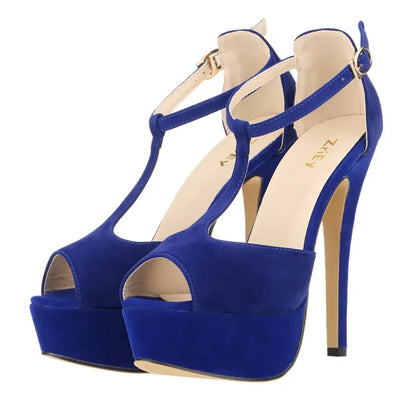2026 New Women Platform Suede High Heels Sandals 14CM Sexy Peep Toe Ankle Strap Stilettos Pumps T-Strap Party Wedding Shoes