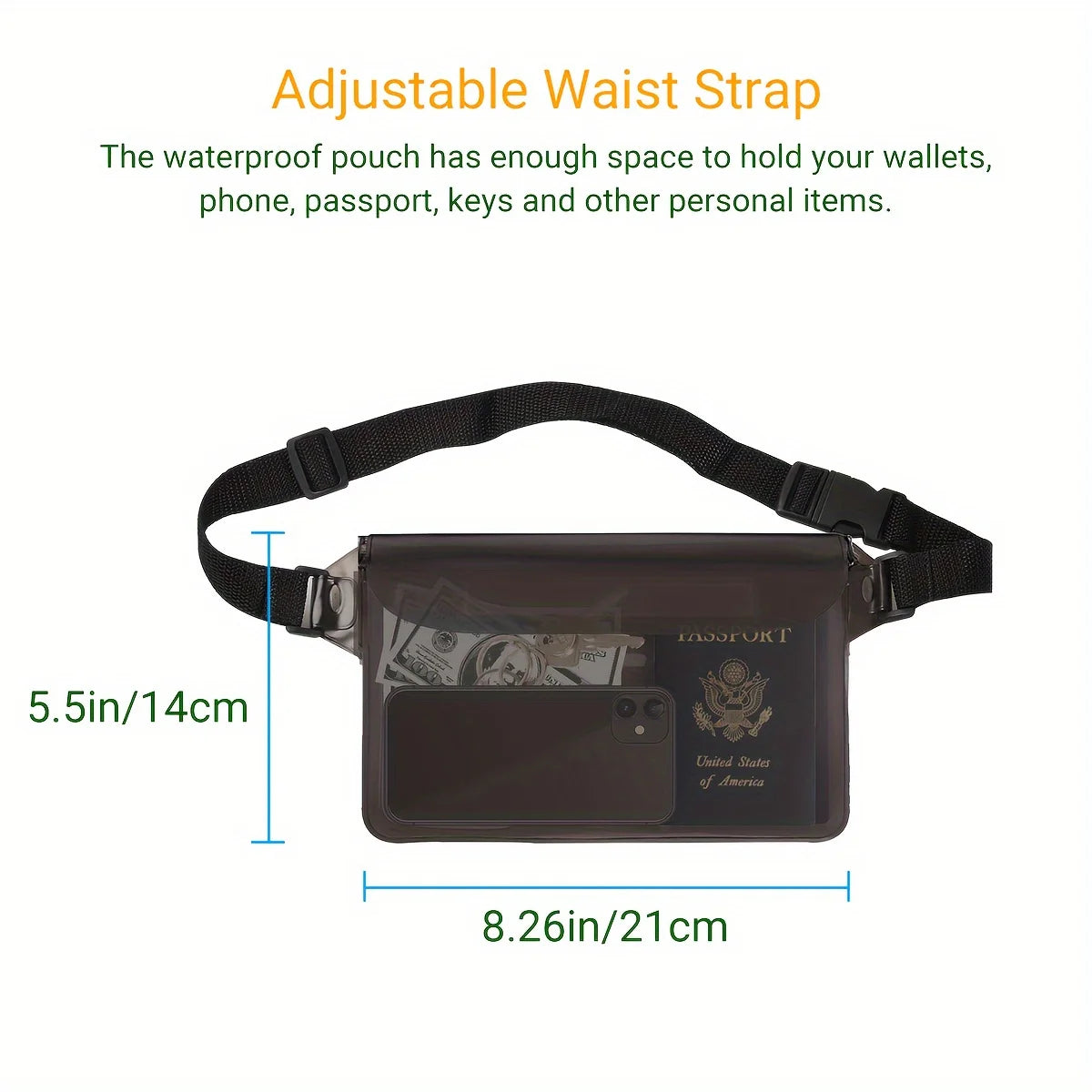 High Quality Waist Bag with Adjustable Strap, Suitable for Beach, Swimming, Diving, Rowing, Fishing Waterproof Belt Bag
