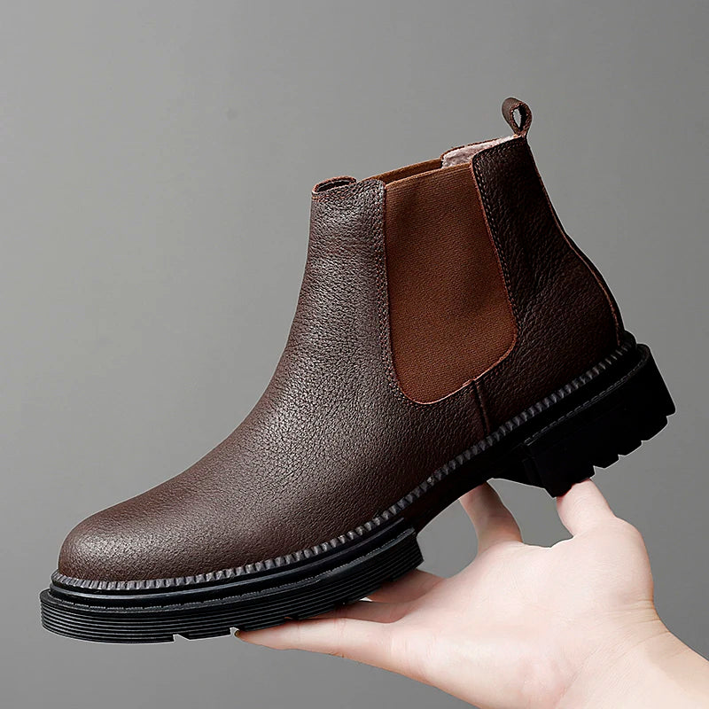 Winter Genuine Leather Ankle Chelsea Boots Men Boot Botines Hombre Black Brown