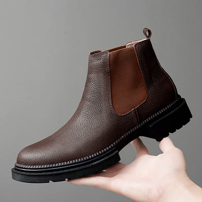 Winter Genuine Leather Ankle Chelsea Boots Men Boot Botines Hombre Black Brown