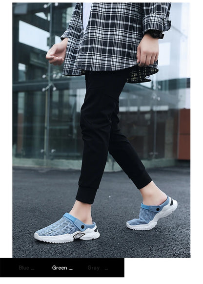 2025 Men Summer Sandal Mesh Mules Breathable Padded Beach Flip Flops Shoes Solid Flat Bath Slippers Outside Men Slippers Zapatos
