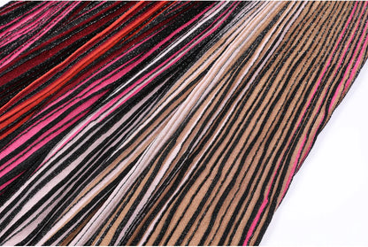 ZJYT Europe Fashion Summer Striped Pleated Knitted Dresses for Women Elegant V Neck Short Sleeve Midi Vintage Holiday Dress 2026