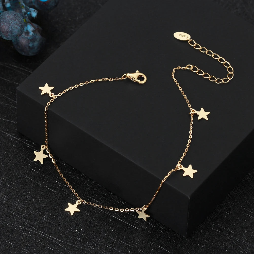 Rinntin Italian Sparkle Mirror Link Chain Anklet Women's 925 Silver Summer Foot Chain Bracelet Fashion Ankle Straps Jewelry SA29