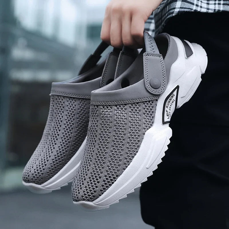 2025 Men Summer Sandal Mesh Mules Breathable Padded Beach Flip Flops Shoes Solid Flat Bath Slippers Outside Men Slippers Zapatos