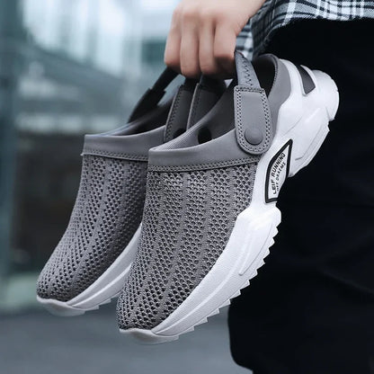 2025 Men Summer Sandal Mesh Mules Breathable Padded Beach Flip Flops Shoes Solid Flat Bath Slippers Outside Men Slippers Zapatos