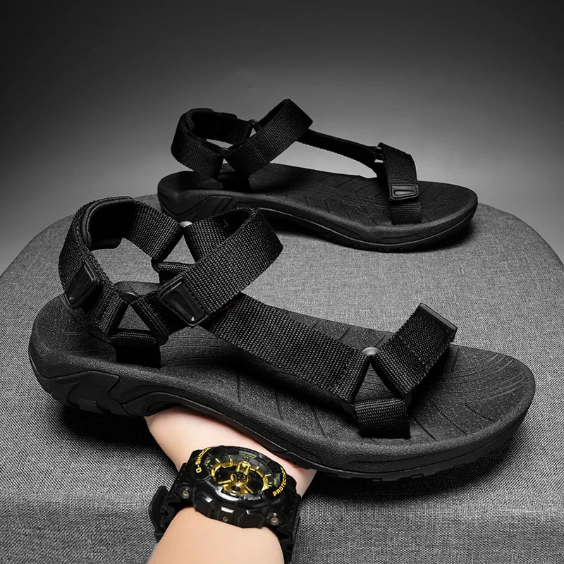 High Quality Summer Open Shoes Men Outdoor Adjustable Sandals Beach Gladiator Rome Breathable Green Pure Black Big Size 47 48