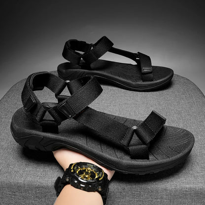 High Quality Summer Open Shoes Men Outdoor Adjustable Sandals Beach Gladiator Rome Breathable Green Pure Black Big Size 47 48