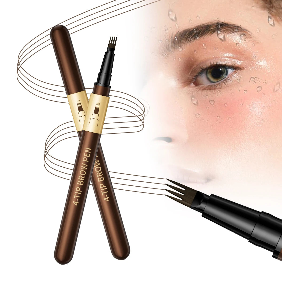 Four-pronged eyebrow pencil, four-end, long-lasting, non-smudged, water-resistant, anti-smudged eyebrow pencil