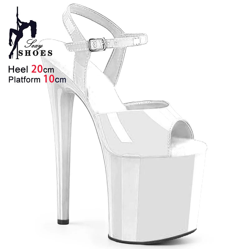 Sexy Platform 20CM Super High Heels Summer Model Runway Sandals Trend Women Shoes Fashion Ankle Strap Black Red White Sandals