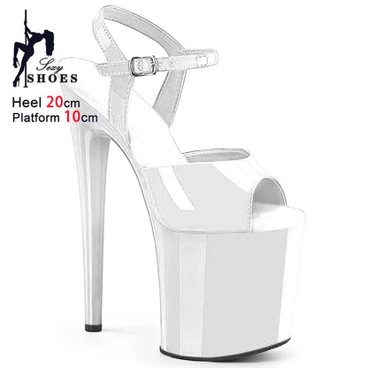 Sexy Platform 20CM Super High Heels Summer Model Runway Sandals Trend Women Shoes Fashion Ankle Strap Black Red White Sandals