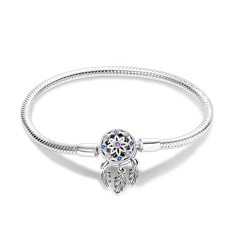 925 Sterling Silver Travel Plane Snake Basic Chain Cat and Moon Bracelet fit Original Charm Beads DIY Women Design Jewelry Party