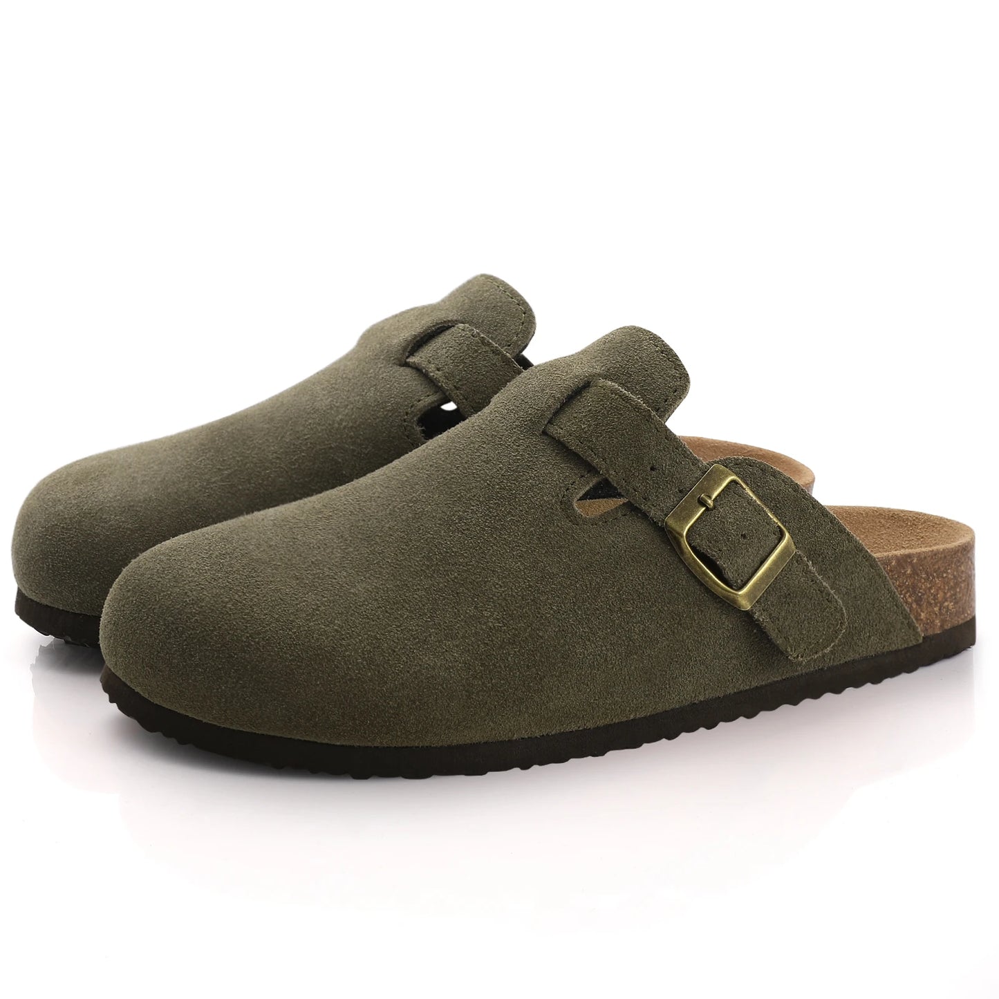 Evshine Men's Cow Suede Clogs with Arch Support Leather Mules Comfort Fashion Potato Shoe Women Cork Footbed Genuine Suede Clogs