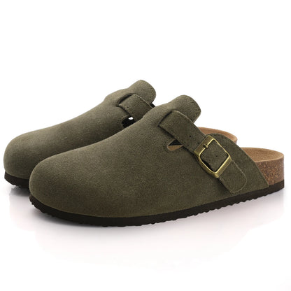 Evshine Men's Cow Suede Clogs with Arch Support Leather Mules Comfort Fashion Potato Shoe Women Cork Footbed Genuine Suede Clogs