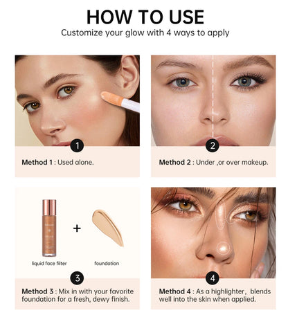Halo Glow Liquid Filter Liquid Highlighter Face Contouring Pearlescent Makeup Brightener Bronzer Glow Body Face Contour Shimmer
