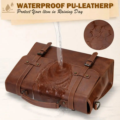 Mens Messenger Bag 17 Inch Waterproof Vintage Leather Laptop Briefcase Large Laptop Bag Satchel Bag Computer Shoulder Bag for Of