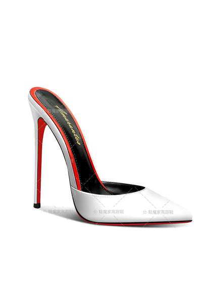 2025 New Style Baotou Sandals for Women, 12cm Pointed Red Bottom High Heels, Ultra fine Heels, Half Slippers for External Wear