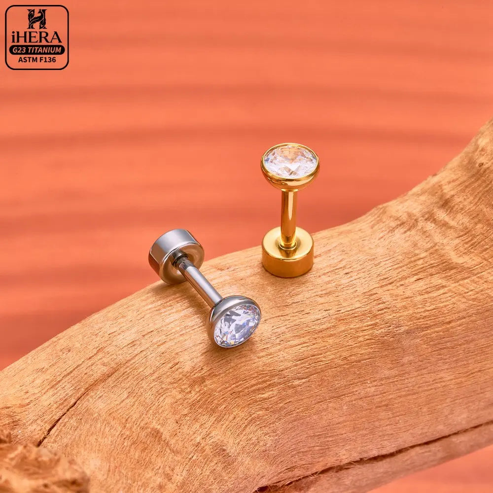 ASTM F136 Titanium Piercing Round Bowl Shaped Screw Labret Earring Set Lip Ring Cartilage Tragus Conch Jewelry Helix Nose Studs