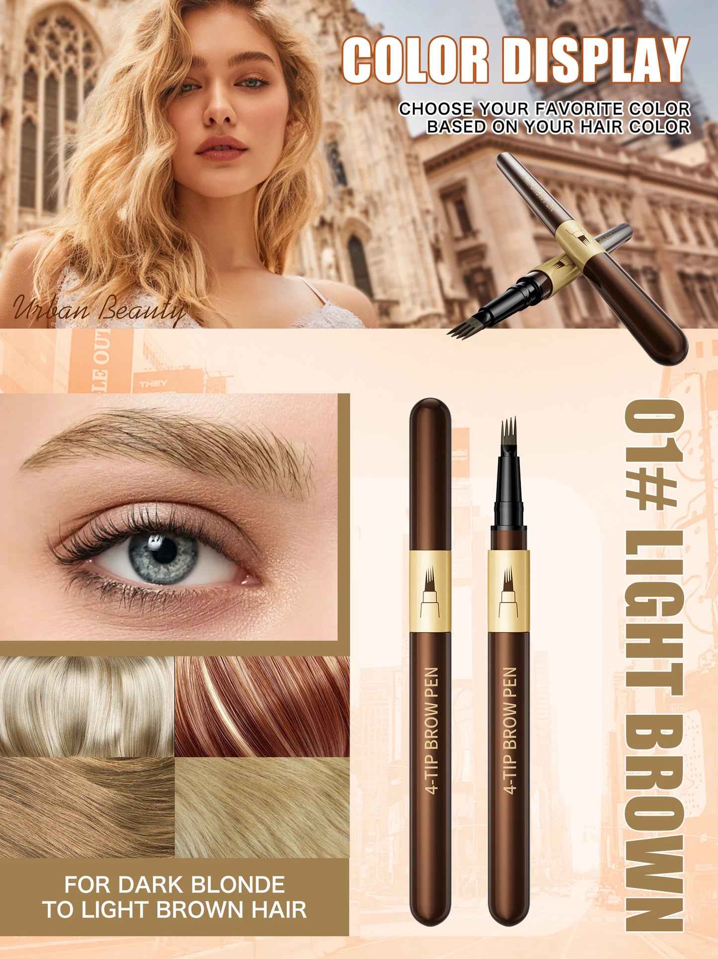 Four-pronged eyebrow pencil, four-end, long-lasting, non-smudged, water-resistant, anti-smudged eyebrow pencil