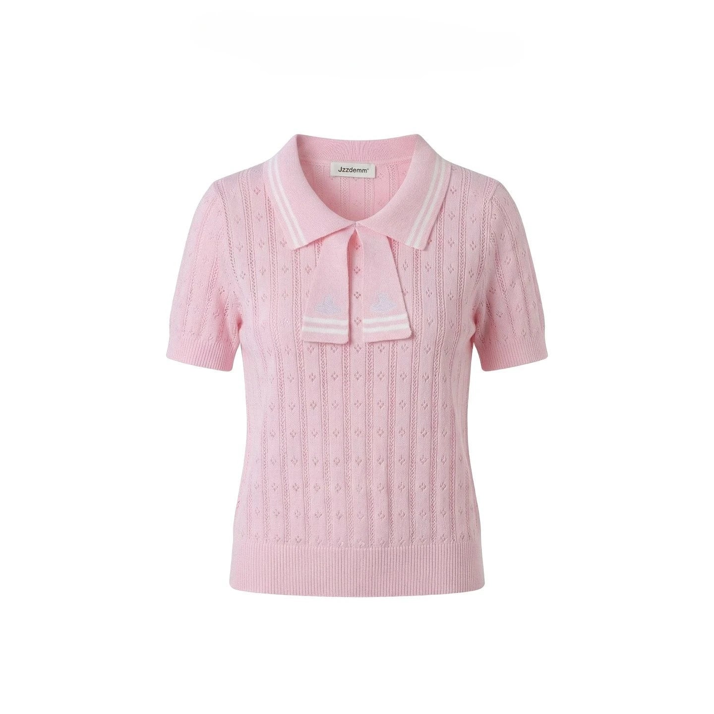 Summer College Style Knitted Collar Girls' T-shirt Simple, Breathable, Comfortable Short Sleeved Commuting Texture High-end Top