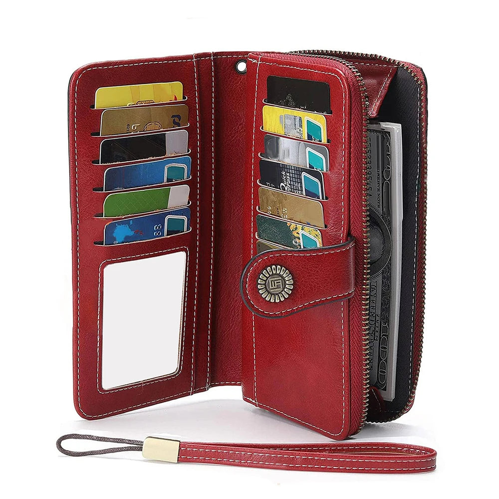 Vintage Large Capacity Women's Purse, Monochromatic, Multi-card, Long Wallet, Multi-function Zipper Strap, Wrist Strap, New