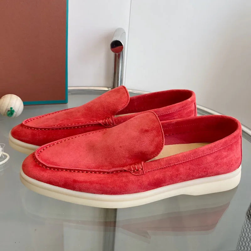High Quality Men's walking driving shoes Unisex All genuine leather loafer Sheepskin suede Flat casual women's shoes large size