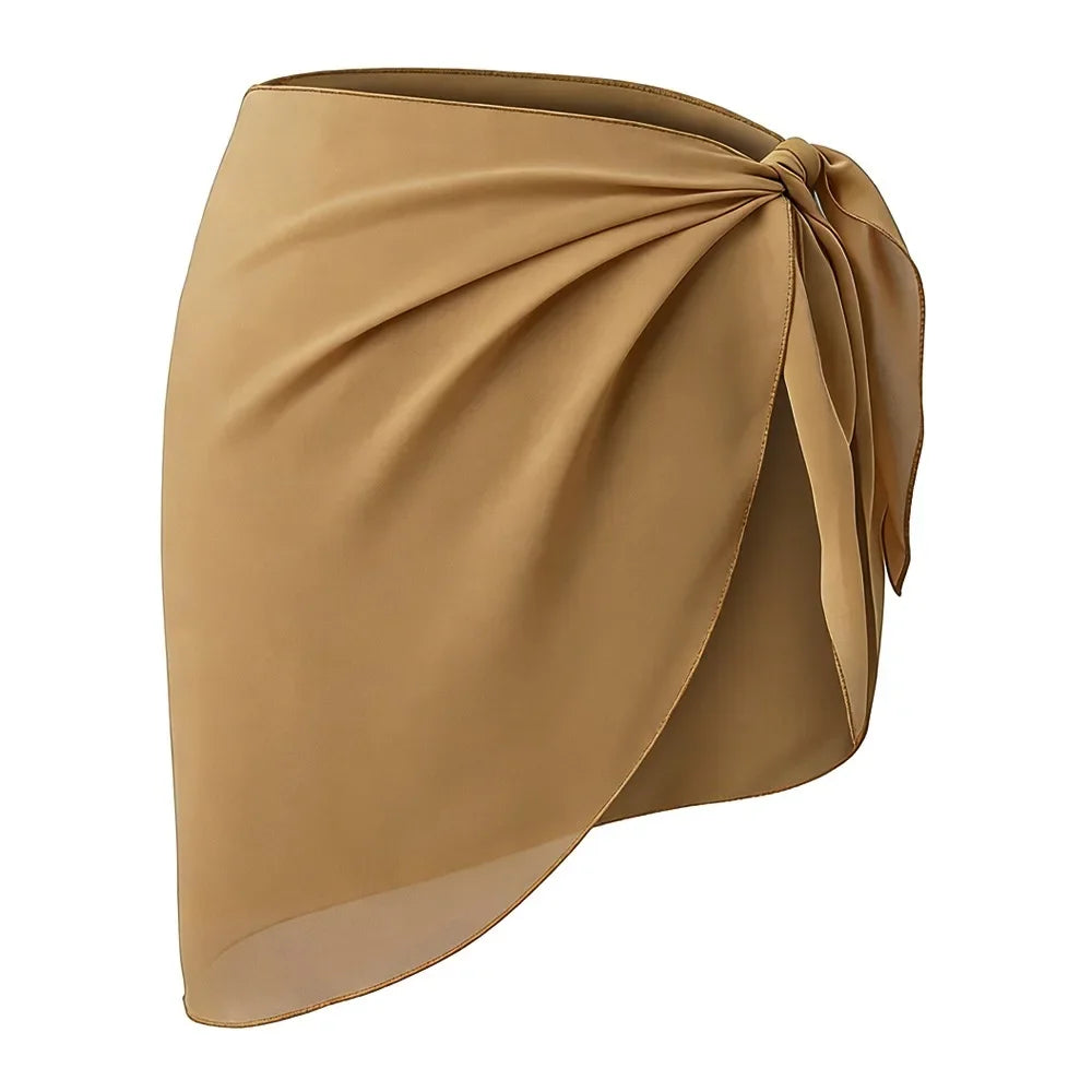 Summer Women Short Solid Sarong Swimsuit Coverups Beach Bikini Wrap Sheer Short Skirt Chiffon Skirt Scarf Swimwear Cover-ups
