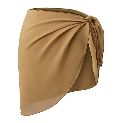 Summer Women Short Solid Sarong Swimsuit Coverups Beach Bikini Wrap Sheer Short Skirt Chiffon Skirt Scarf Swimwear Cover-ups