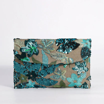 Cross-border High-end Envelope Bag, Sequined Embroidery Straw-woven Niche Women's Clutch Bag, Summer New Woven Women's Clutches