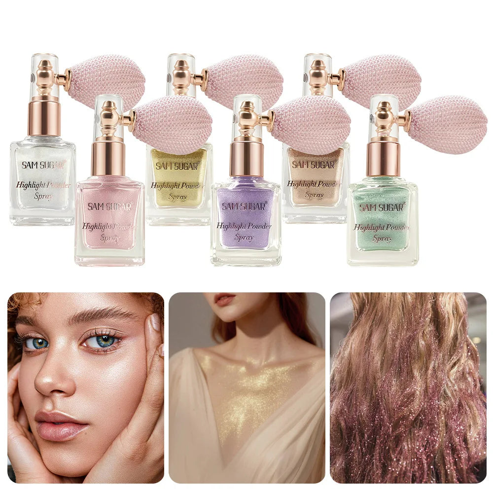 Face & Body Shimmer Spray, Contour Highlight Powder Mist, Ultra-Fine Glitter for Cheekbones Legs Body, Dewy Makeup Setting Spray