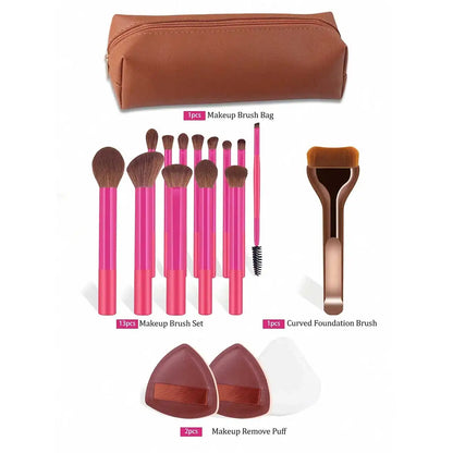 17pcs Professional Soft Long Aluminum Makeup Brush Set, Including Foundation Brush, Eyeshadow Brush, Eyebrow Brush, Blending