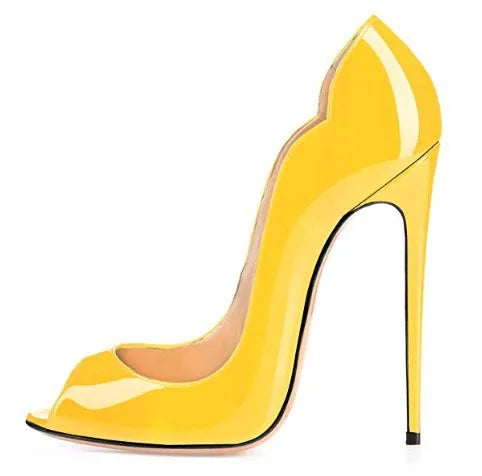 leopard print fish mouth patent leather high heels for women slim heels with pointed toes shallow mouth party shoes big size12cm