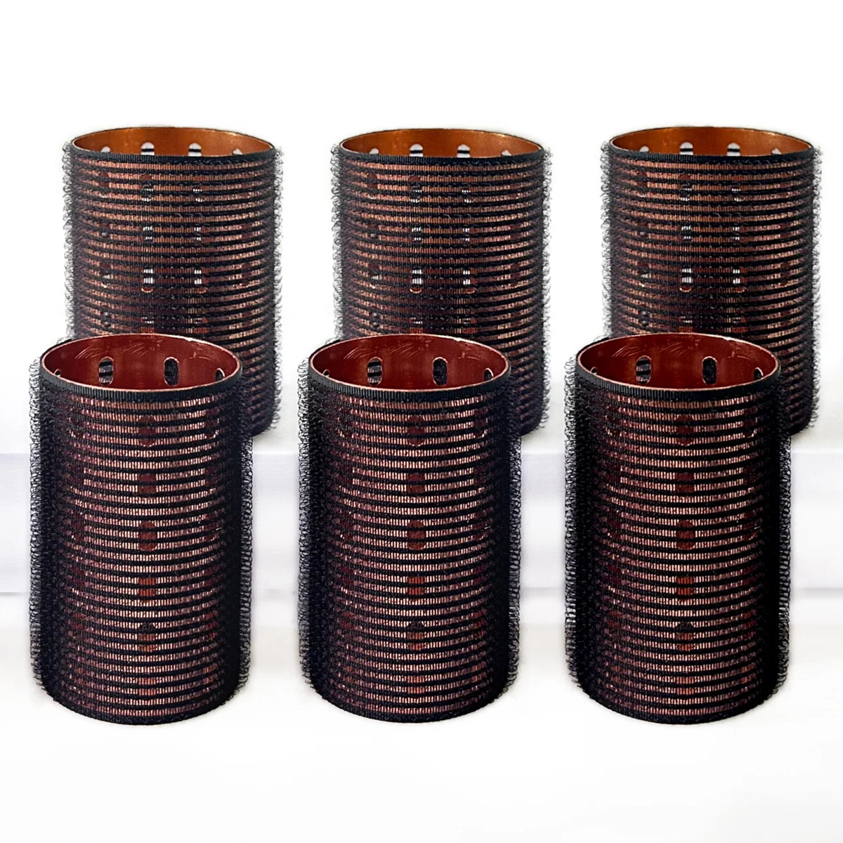 6pcs Large Roller Set Hook & Loop Aluminium Rose Gold Core Self Grip Rollers Ceramic Hot Thermal Volume Curler 90mm 1934