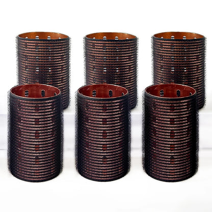 6pcs Large Roller Set Hook & Loop Aluminium Rose Gold Core Self Grip Rollers Ceramic Hot Thermal Volume Curler 90mm 1934