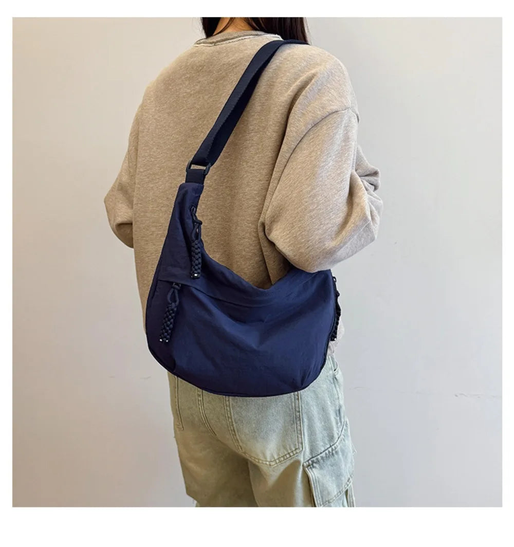 Casual Canvas Crossbody Bags Korean Simplified Large Capacity Sports Hobos Bag Solid Color Lightweight Dumpling Bag Women