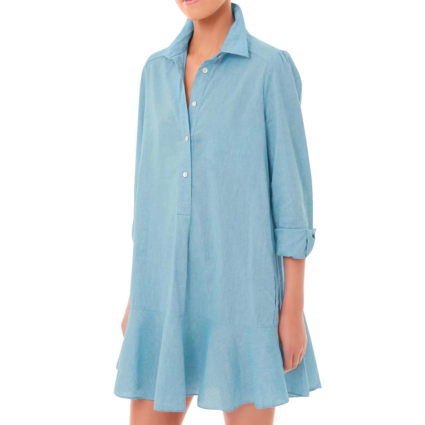 Women Loose Dresses Fashion Casual Half Open Shirt Hem Ruffle Classic Solid Dresses Daily Commute Date Simple Long Sleeve Dress